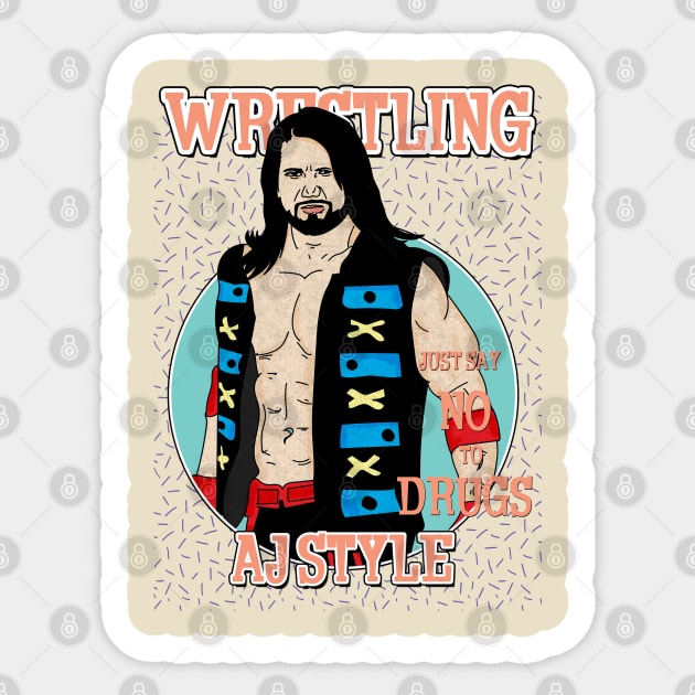 Artwork Aesthetic Aj Style Wrestling Sticker by Pinjem Seratus